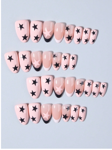 Shein 30pcs Star Pattern Short Almond Press On Nails Set >