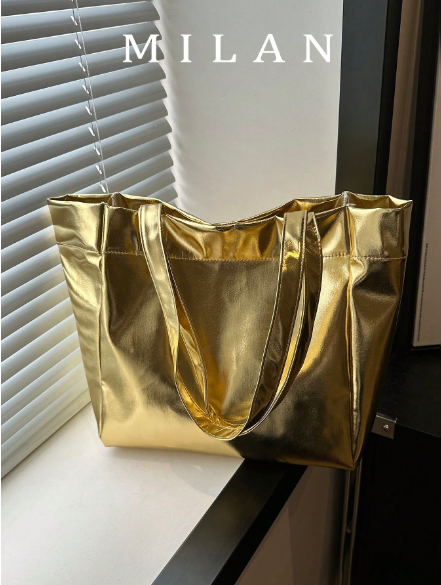 Shein Women's Glossy Large Capacity Minimalist Shoulder Tote Bag >