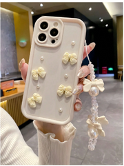 1pc Stepped Photo Frame Dopamine Geometric 3D Bow & Faux Pearl Bracelet Phone Case>