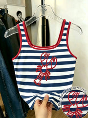 Women's Striped Shrimp Print Fitted Camisole Top