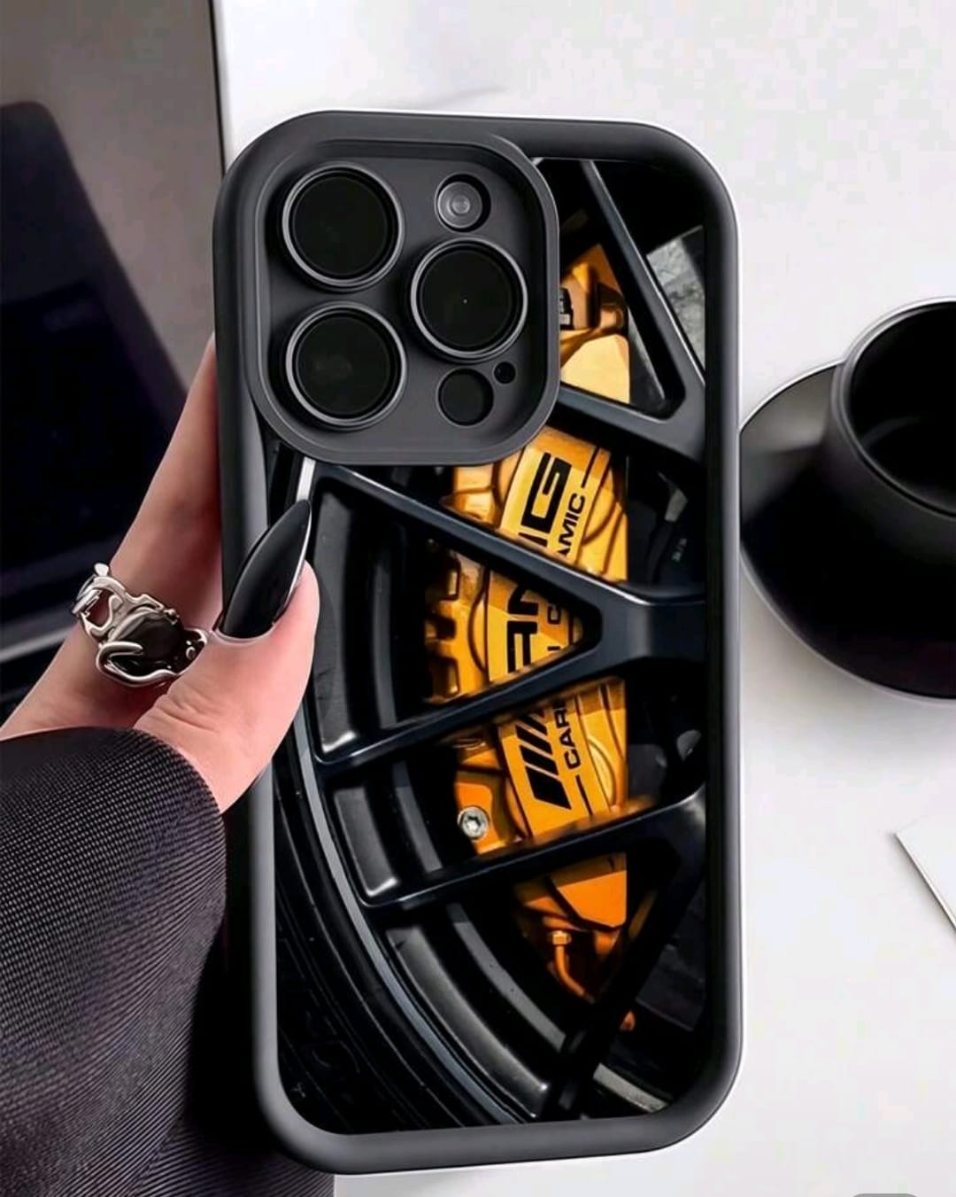 1pc Black Wheel Pattern TPU Shockproof Phone Case>