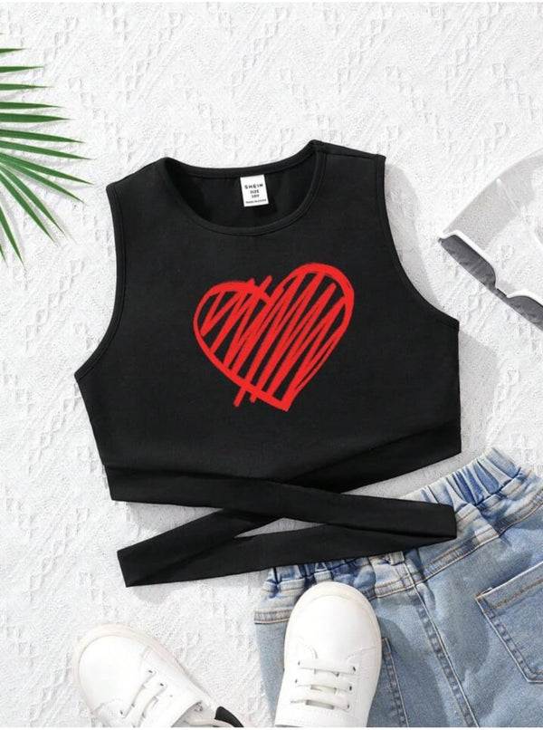 Shein Heart Pattern, Tween Girls Casual Simple Sweet/Cool Pattern Sleeveless Tank Top, 10T /