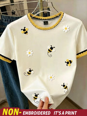 Women's Casual Bee Daisy Graphic Crew Neck T-Shirt