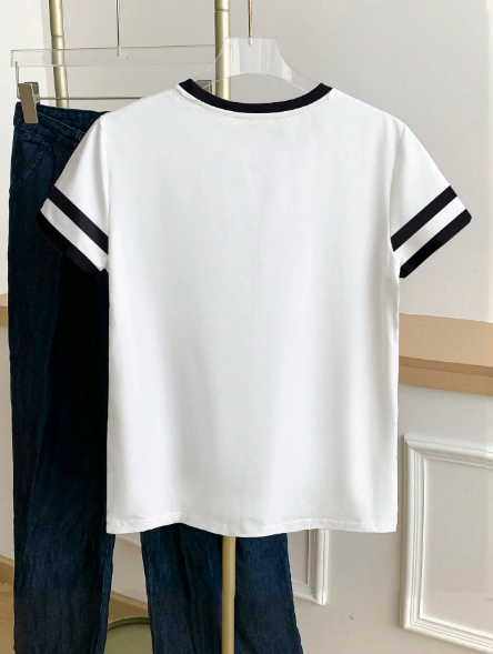 Shein Leopard Print Bow Patchwork Round Neck T-Shirt, L >