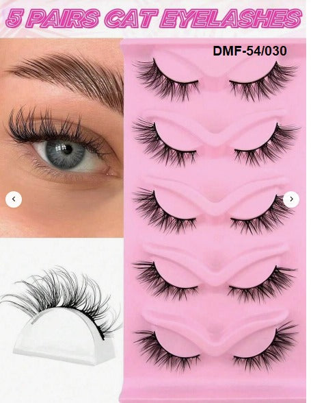 Shein 5 Pairs Full False Lashes Cat Eye Look 15mm Tail Elongated Eyelashes, DMF54 +