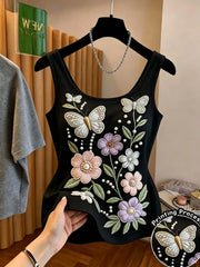 Women's French Floral Butterfly Print Tank Top