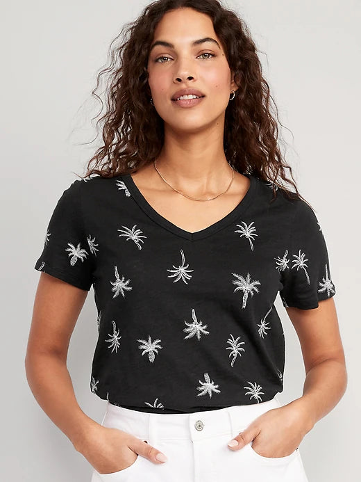 Old Navy Everywear Printed Slub-Knit T-Shirt for Women, M +