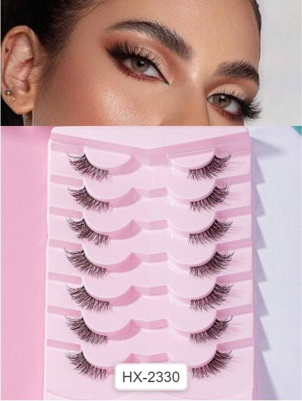 Shein 7pairs Cat Eye Cross & Transparent Stem Short Style Natural False Eyelashes HX-2330