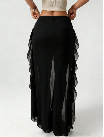 Shein Black Summer Sheer Mesh Maxi Skirt, M -.