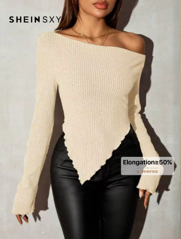 Shein SXY Grunge Asymmetrical Neck Rib-Knit Tee, L -.