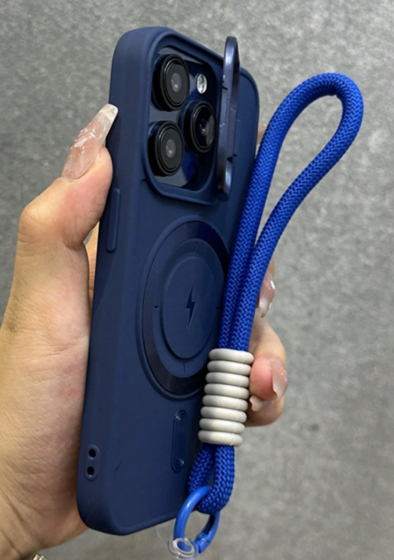 1pc Luxury Lightning Magnetic Phone Case With Short Lanyard Camera Bracket For IPhon 11>