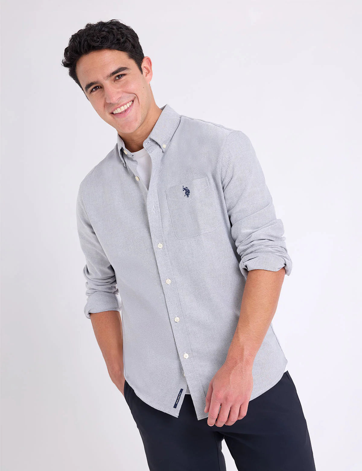 U.S. Polo Long Sleeve Stretch Oxford Shirt, M >