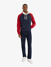 U.S. Polo Colorblock Raglan Sleeve Fleece Pullover Hoodie, L -.