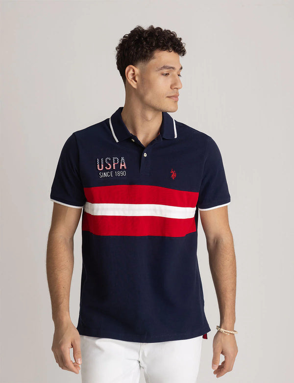 U.S. Polo Colorblock Embossed Pique Polo Shirt, XXL +