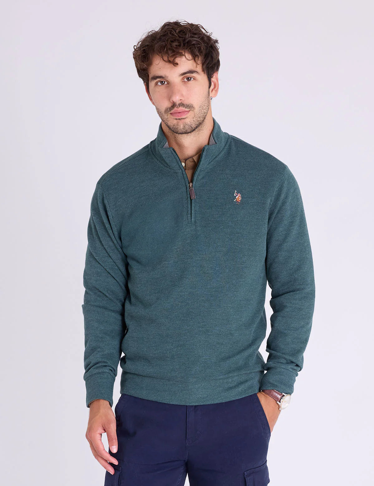 U.S. Polo 1/4 Zip Mock Neck Flatback Pullover, L -.