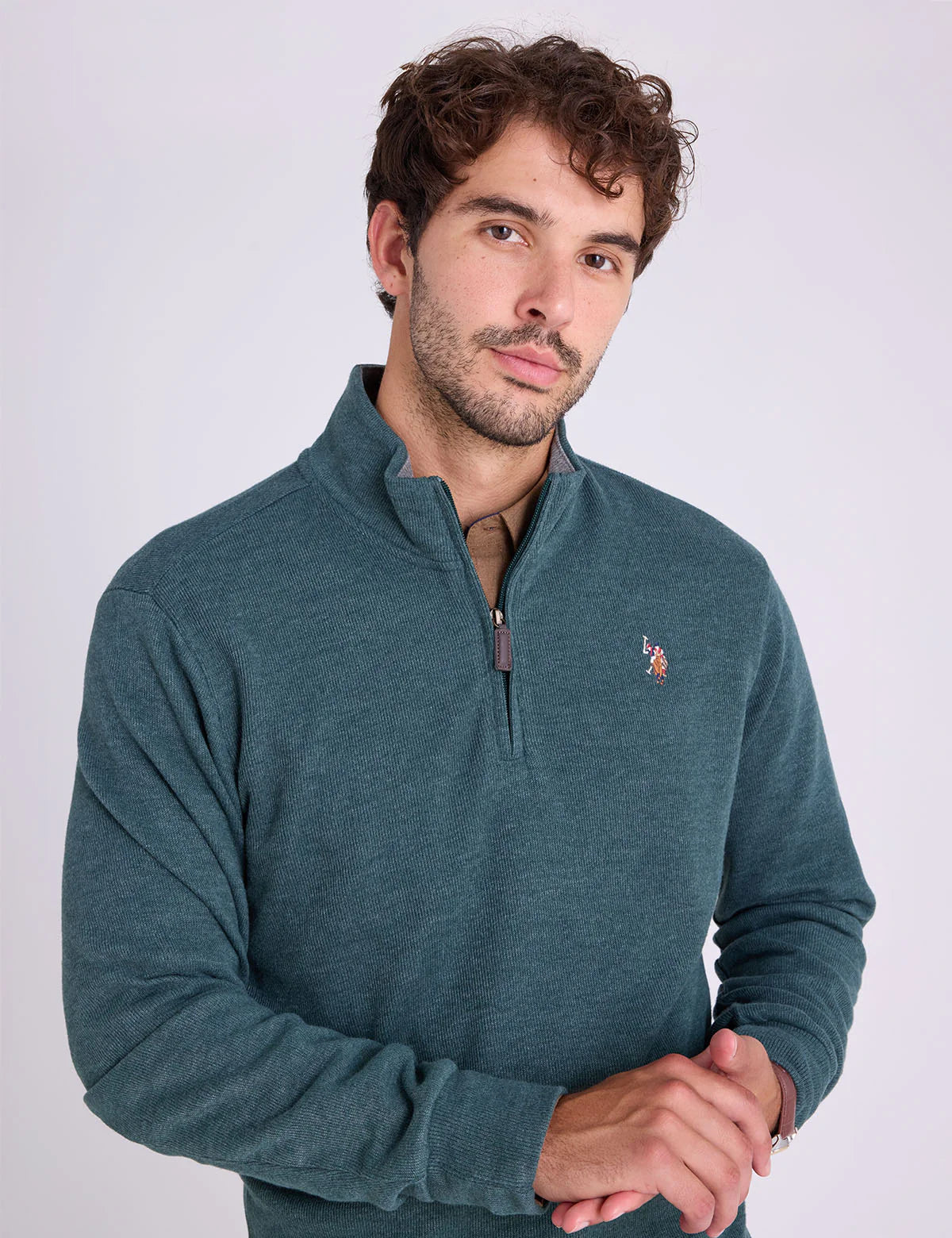U.S. Polo 1/4 Zip Mock Neck Flatback Pullover, L -.