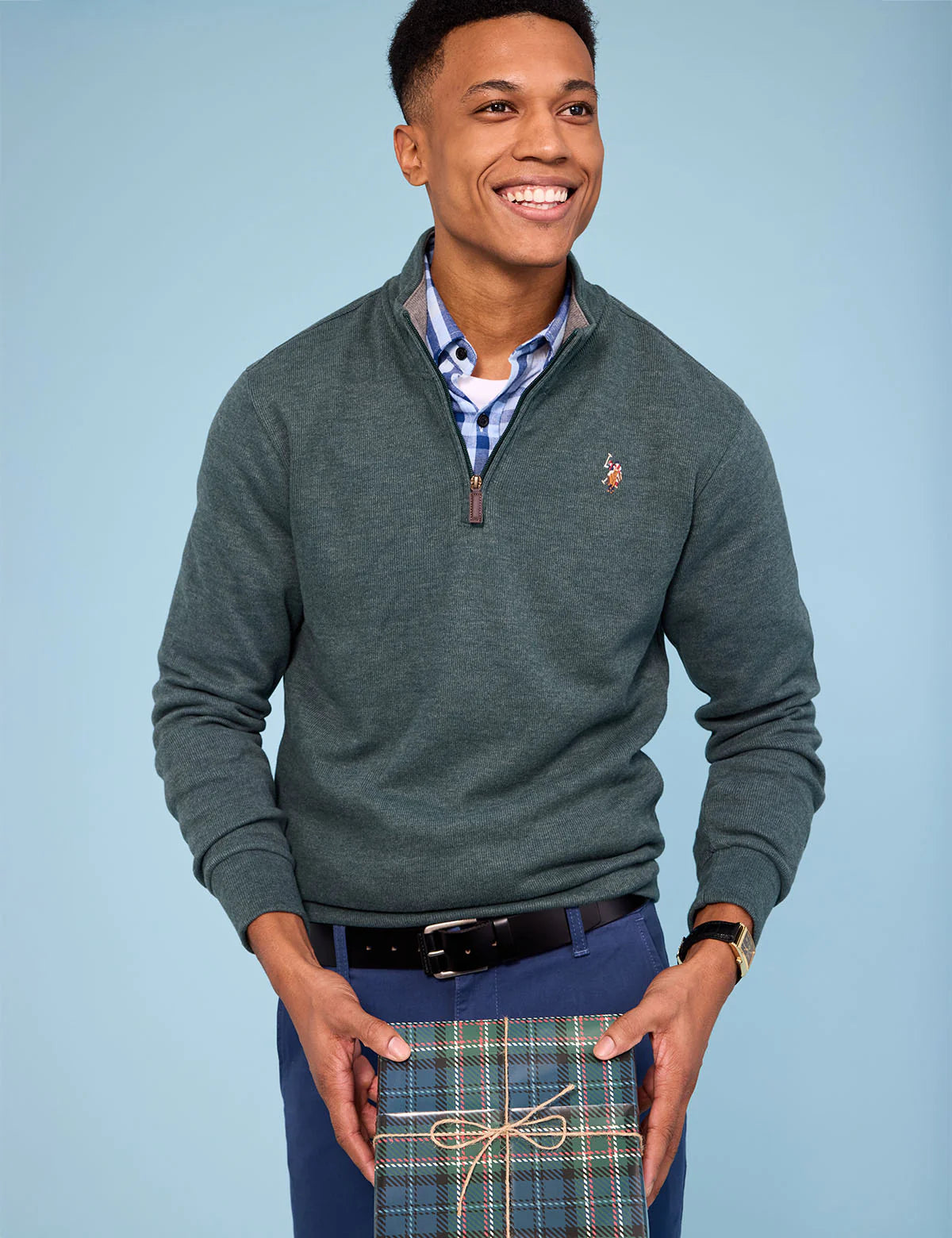 U.S. Polo 1/4 Zip Mock Neck Flatback Pullover, L -.
