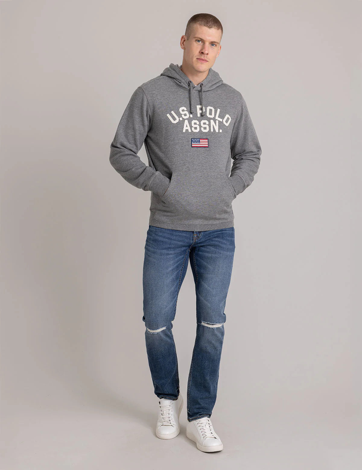 U.S. Polo Embroidered French Terry Pullover Hoodie, L -.