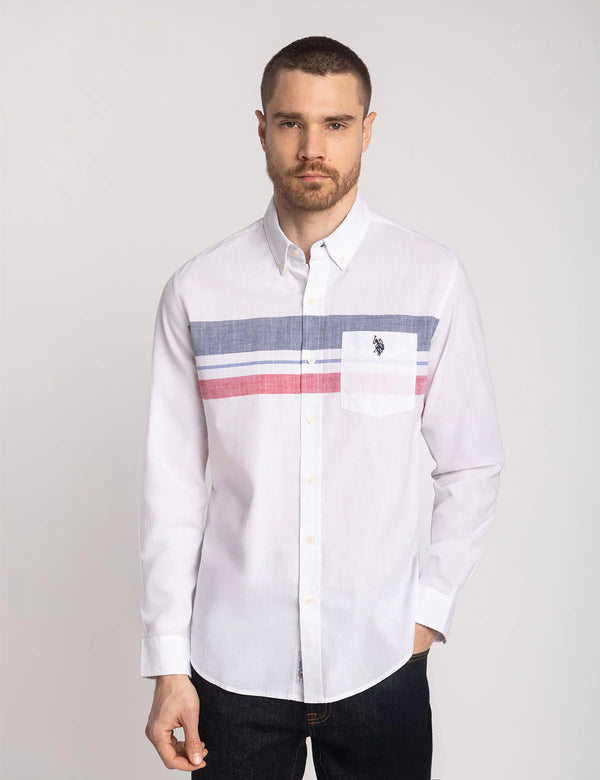 U.S. Polo Long Sleeve Engineered Stripe Poplin Shirt, XXL +