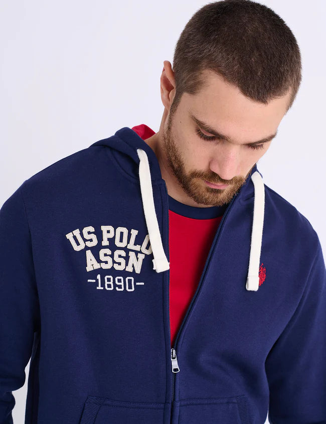 U.S. Polo Wordmark Applique Full Zip Fleece Hoodie -.