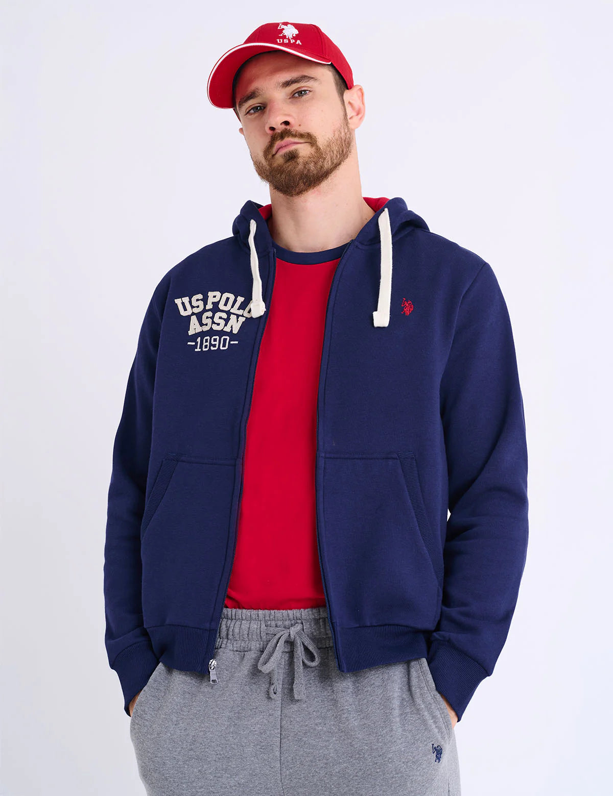 U.S. Polo Wordmark Applique Full Zip Fleece Hoodie -.