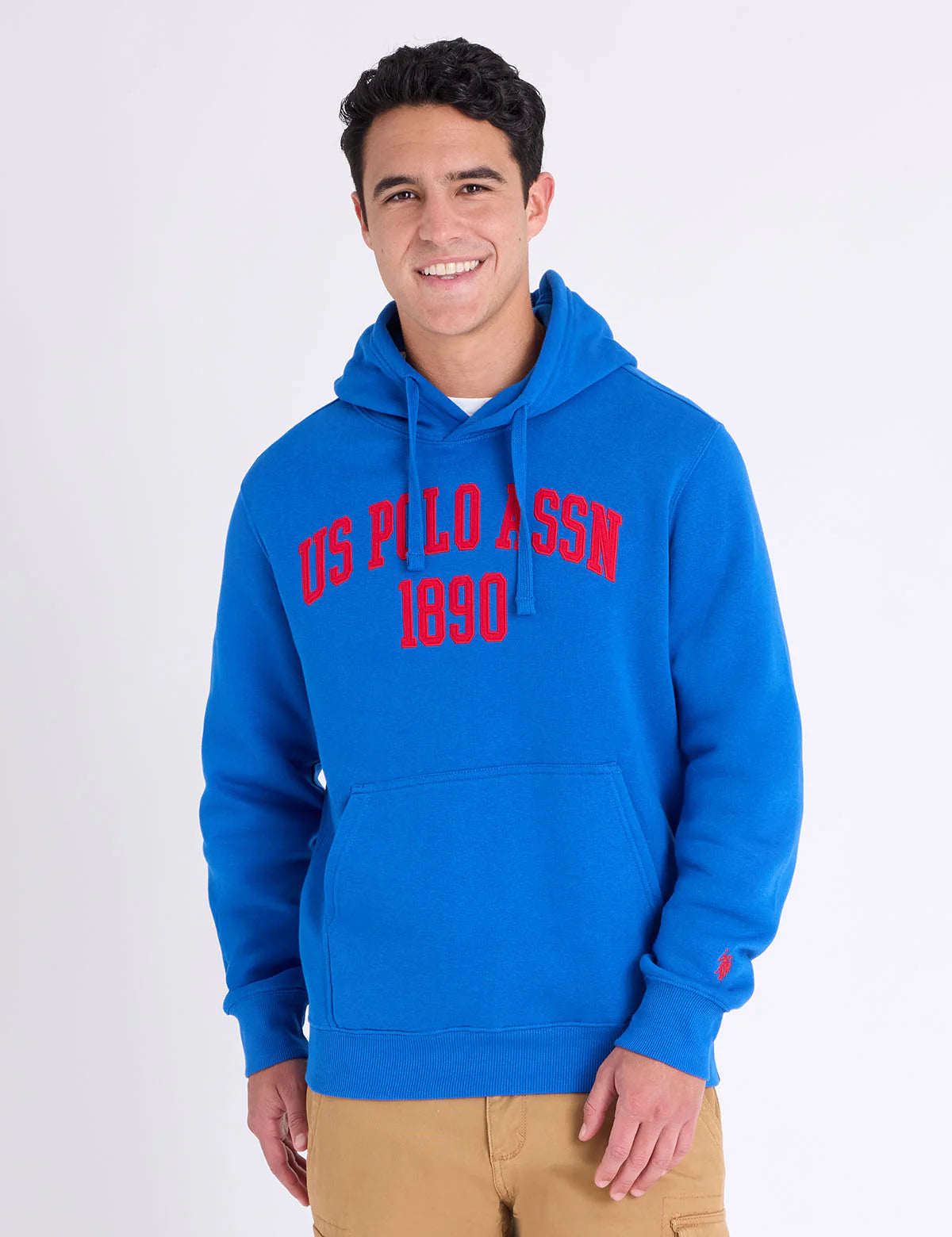 U.S. Polo Wordmark Applique Fleece Pullover Hoodie, L -.