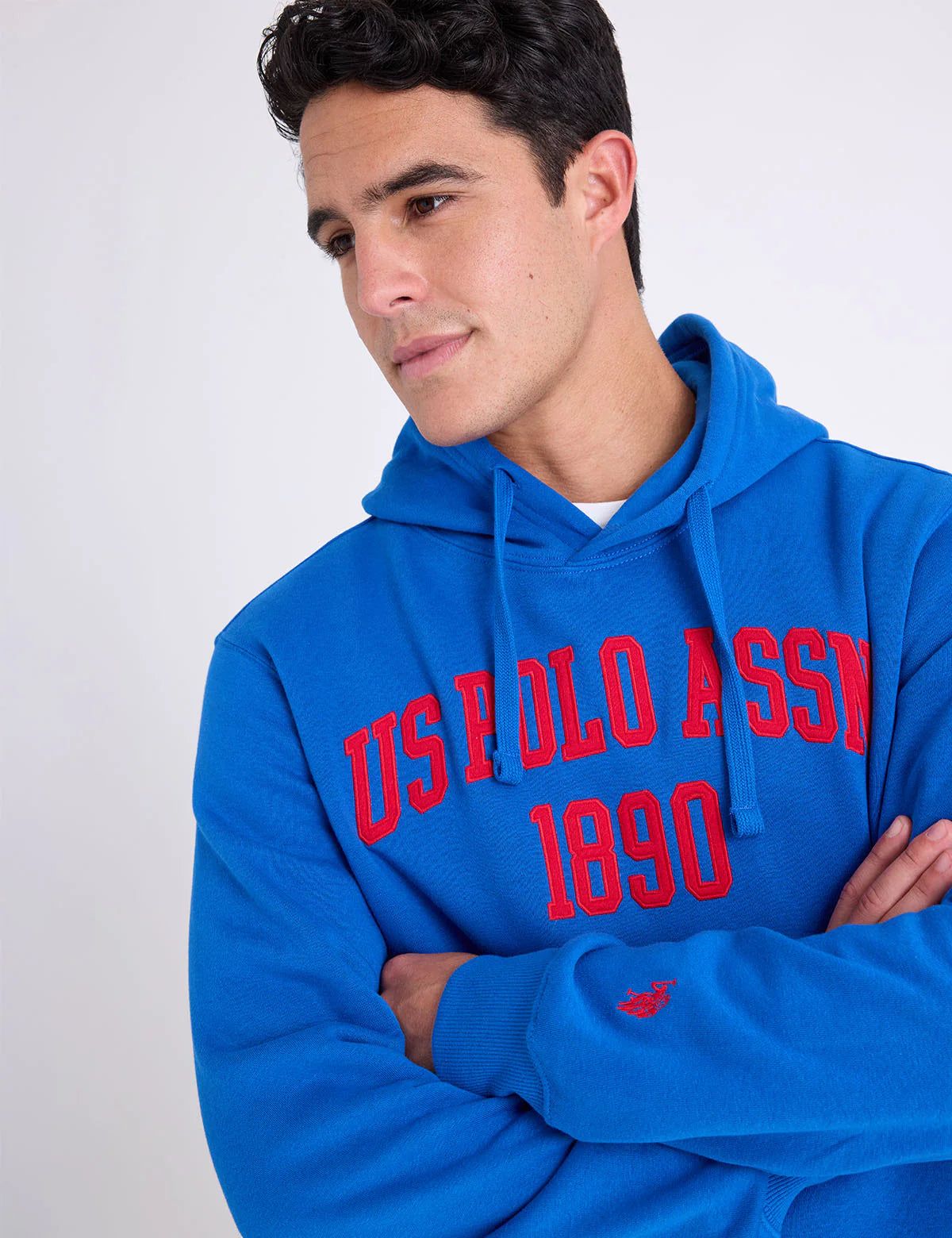 U.S. Polo Wordmark Applique Fleece Pullover Hoodie, L -.
