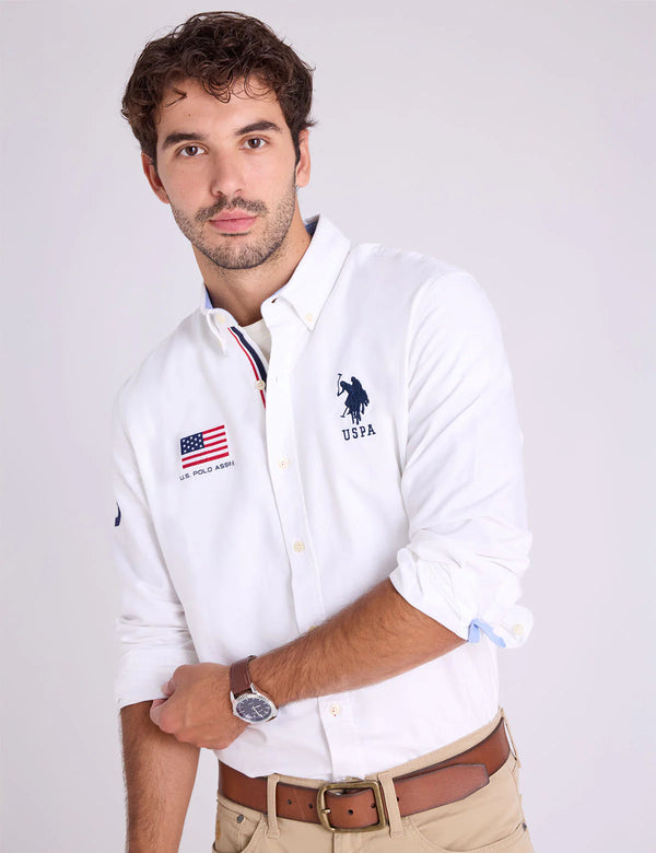 U.S. Polo Long Sleeve Flag Soild Oxford Shirt, M +
