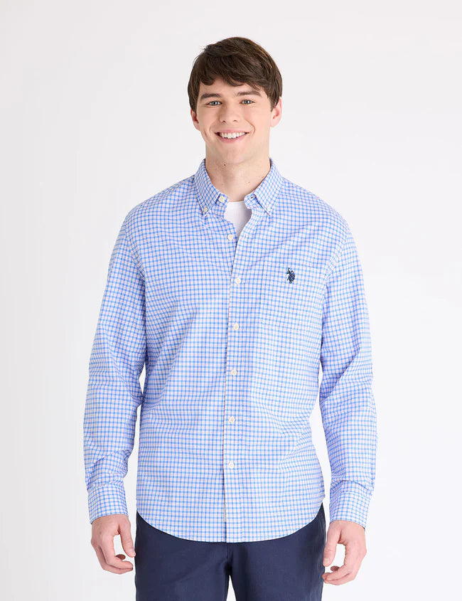 U.S. Polo Long Sleeve Stretch Plaid Madras Shirt, XL -.