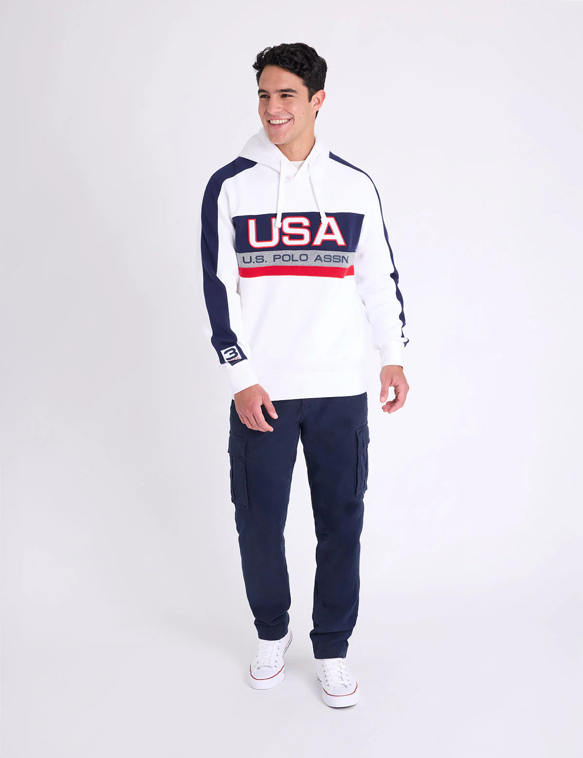 U.S. Polo Applique Color Block Pullover Hoodie, L -.