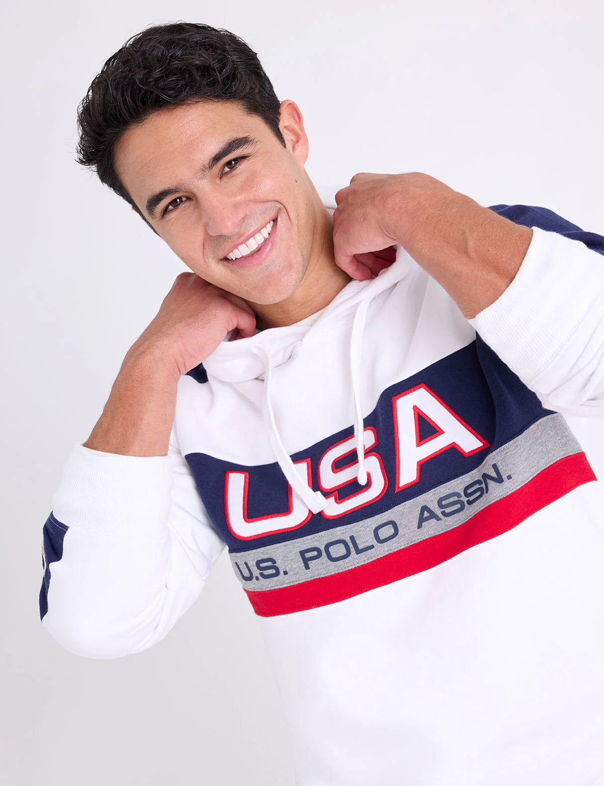 U.S. Polo Applique Color Block Pullover Hoodie, L -.