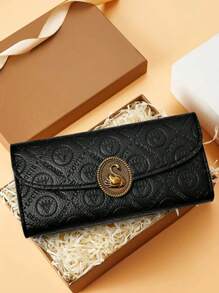 Shein Vintage Embossed Monogram Long Wallet with Golden Swan Metal Accent -.