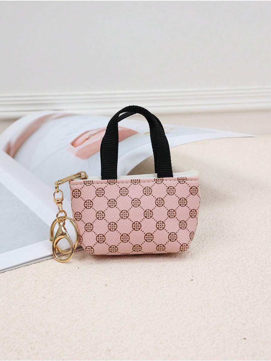 Shein Mini Geometric Print Handbag Keychain >