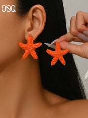 Shein OOQ 1 Pair Oversized Starfish Earrings, Orange >