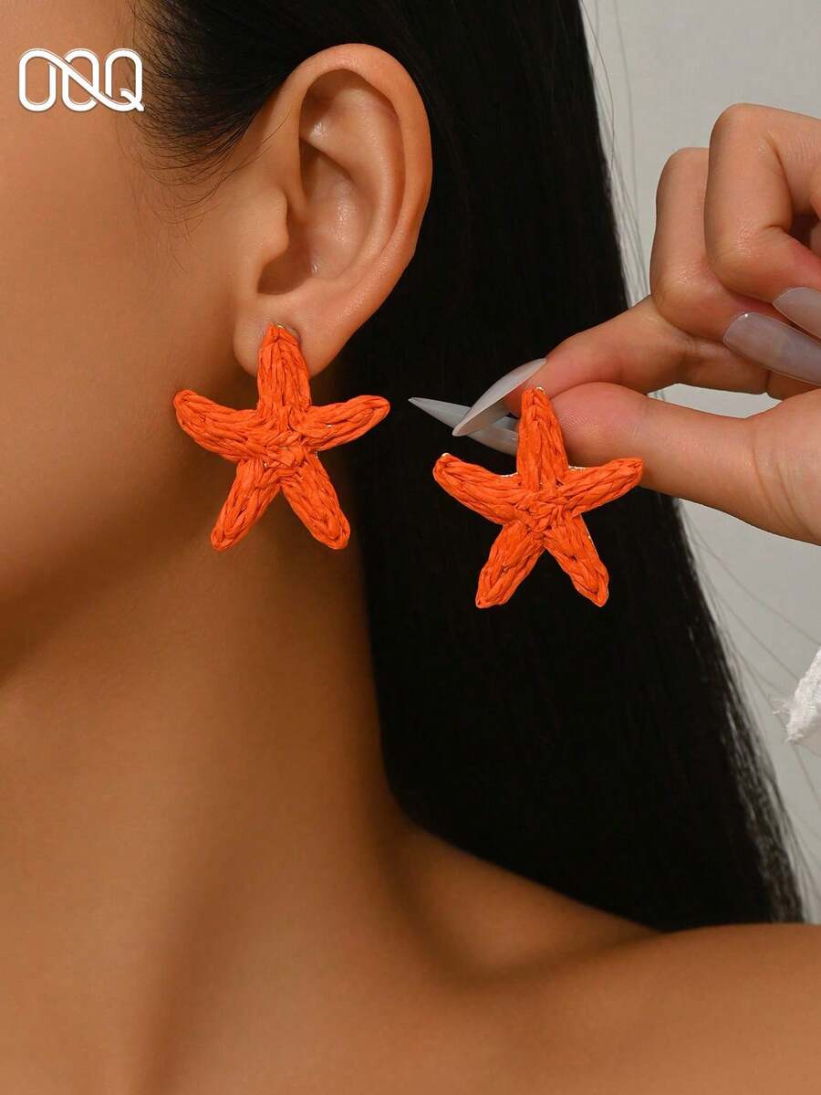 Shein OOQ 1 Pair Oversized Starfish Earrings, Orange >