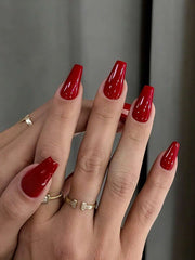 Shein Wine Red Coffin Press-On Nails>