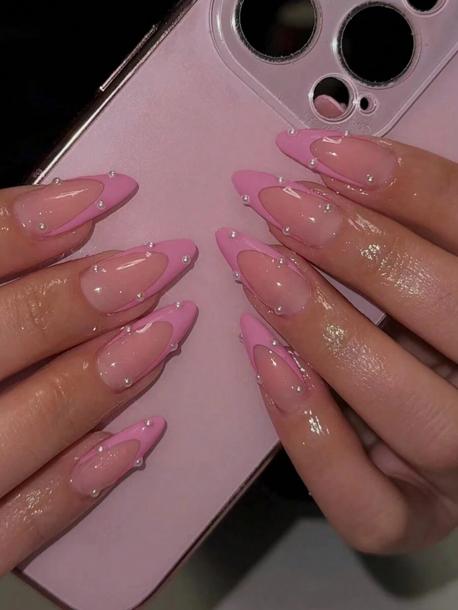 Shein Pink Pearl French Tip Press-On Nails >