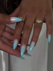 Shein Almond-Shaped Gradient Blue Pearl Press-On Nails >
