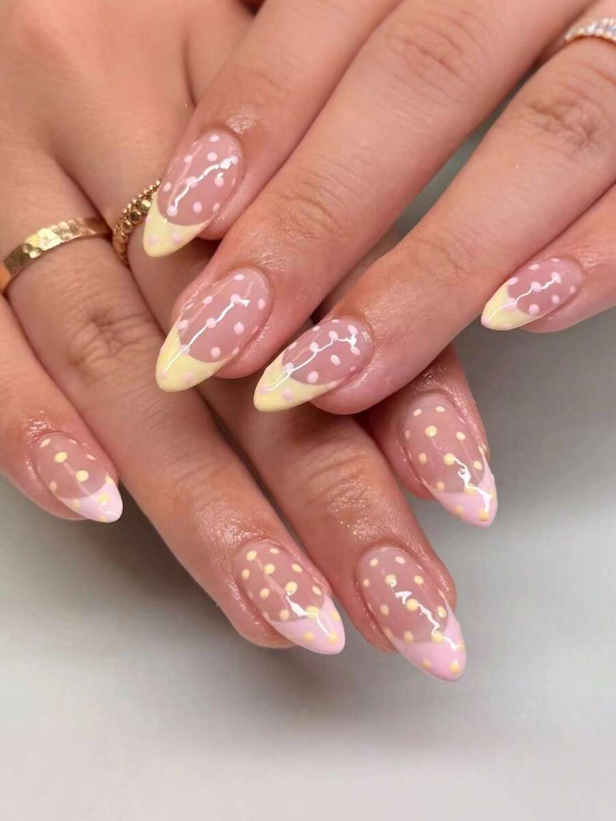 Shein 30pcs Almond Shape Polka Dot Press-On Nails>