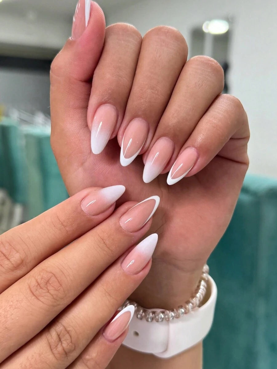 Shein 24pcs/Set French Almond Ombre Press-On Nails>