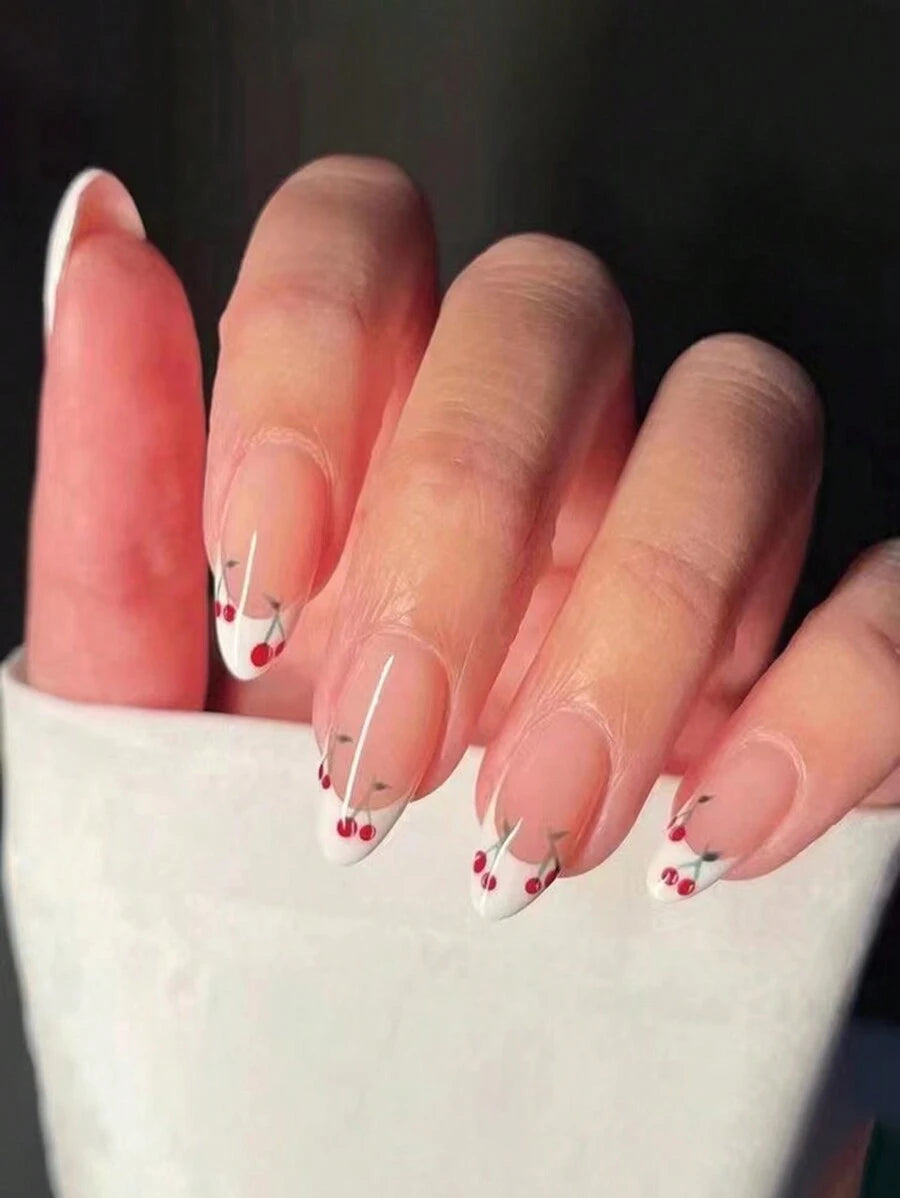 Shein Cherry French Tip Press-On Nails >