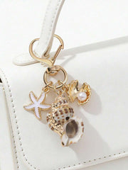 Shein Gold Ocean Theme Shell Starfish Pearl Keychain >