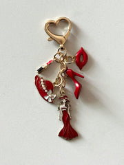 Shein Red Fashion Girl Keychain with Lipstick & High Heel Charms >