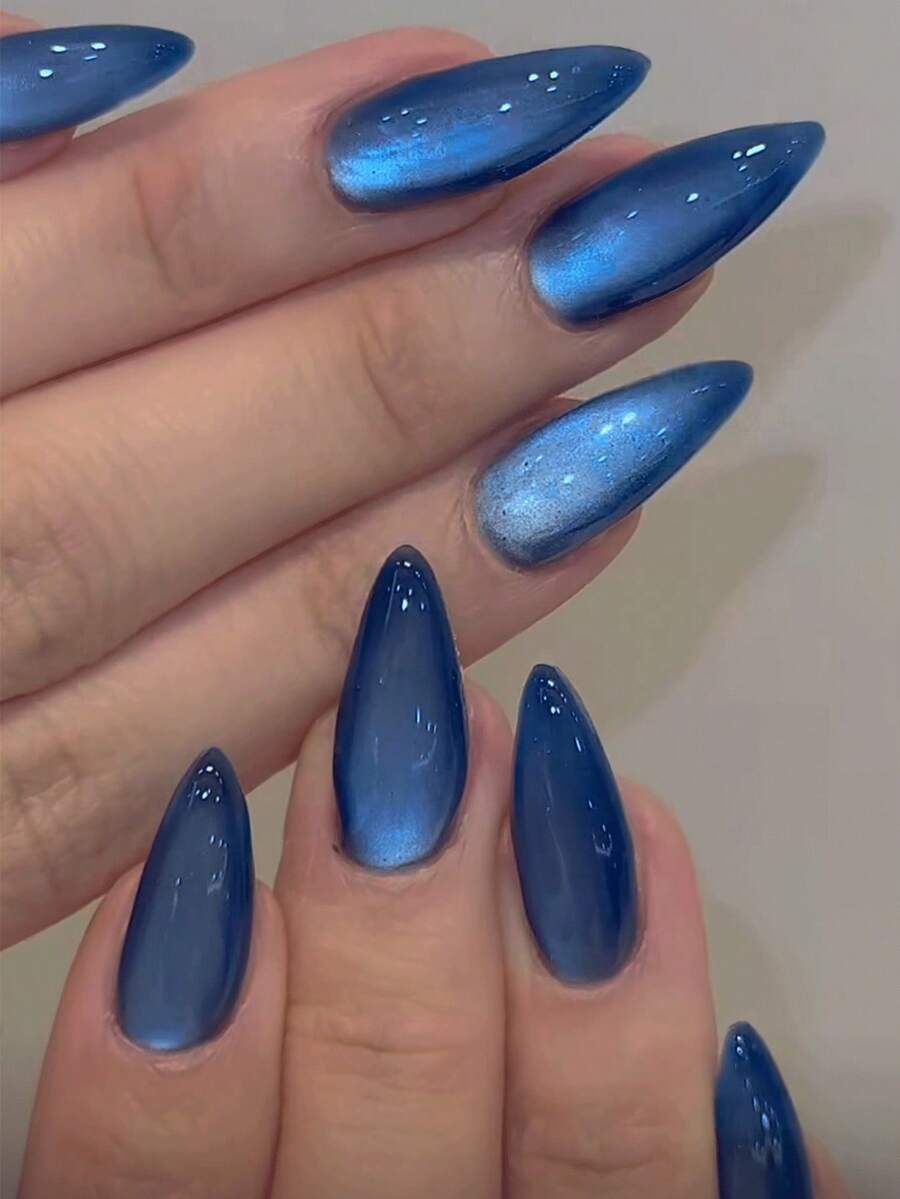 Shein Y2K Blue Cat Eye Press-On Nails>
