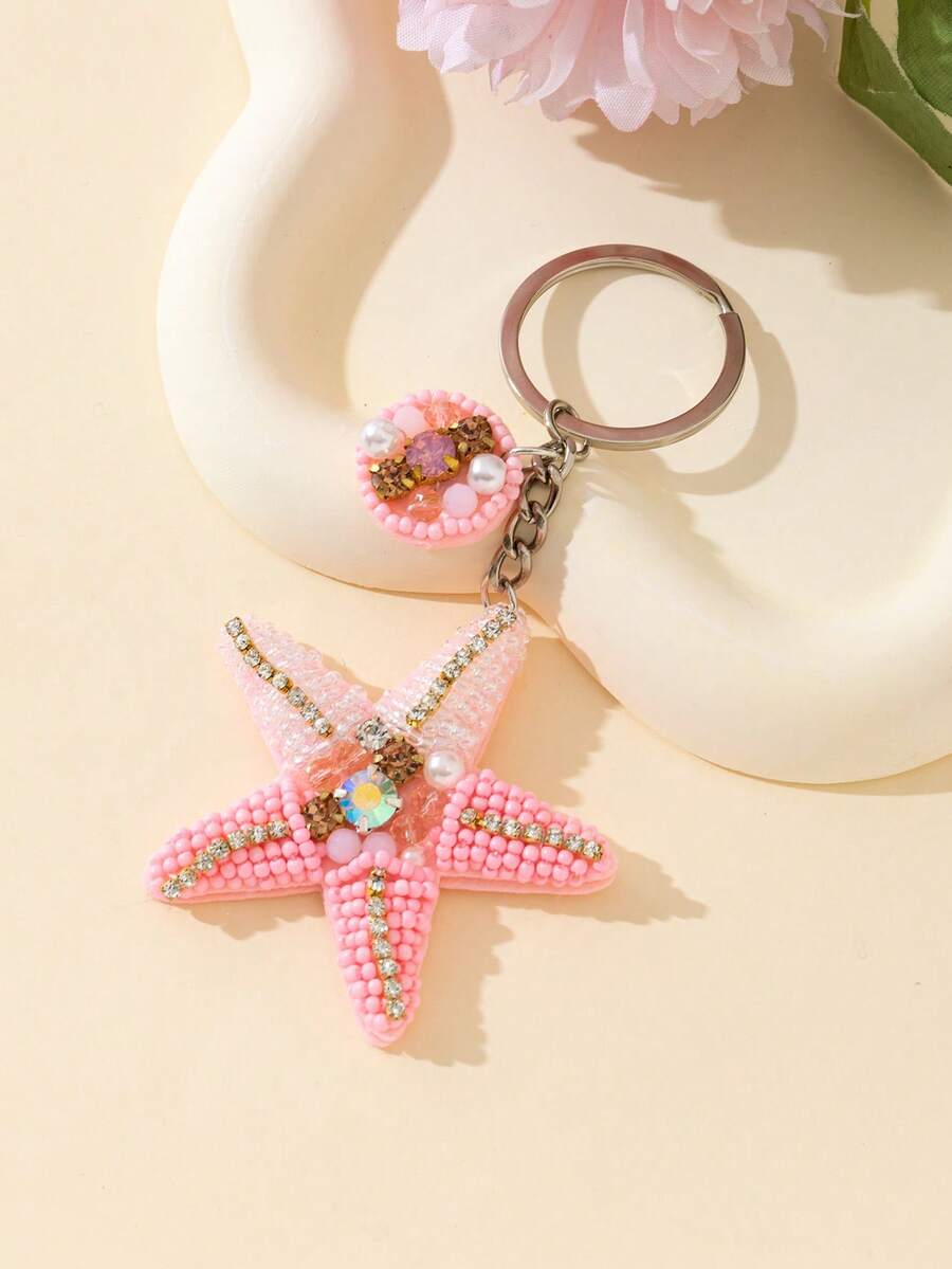 Shein Handmade Beaded Starfish Charm Keychain >