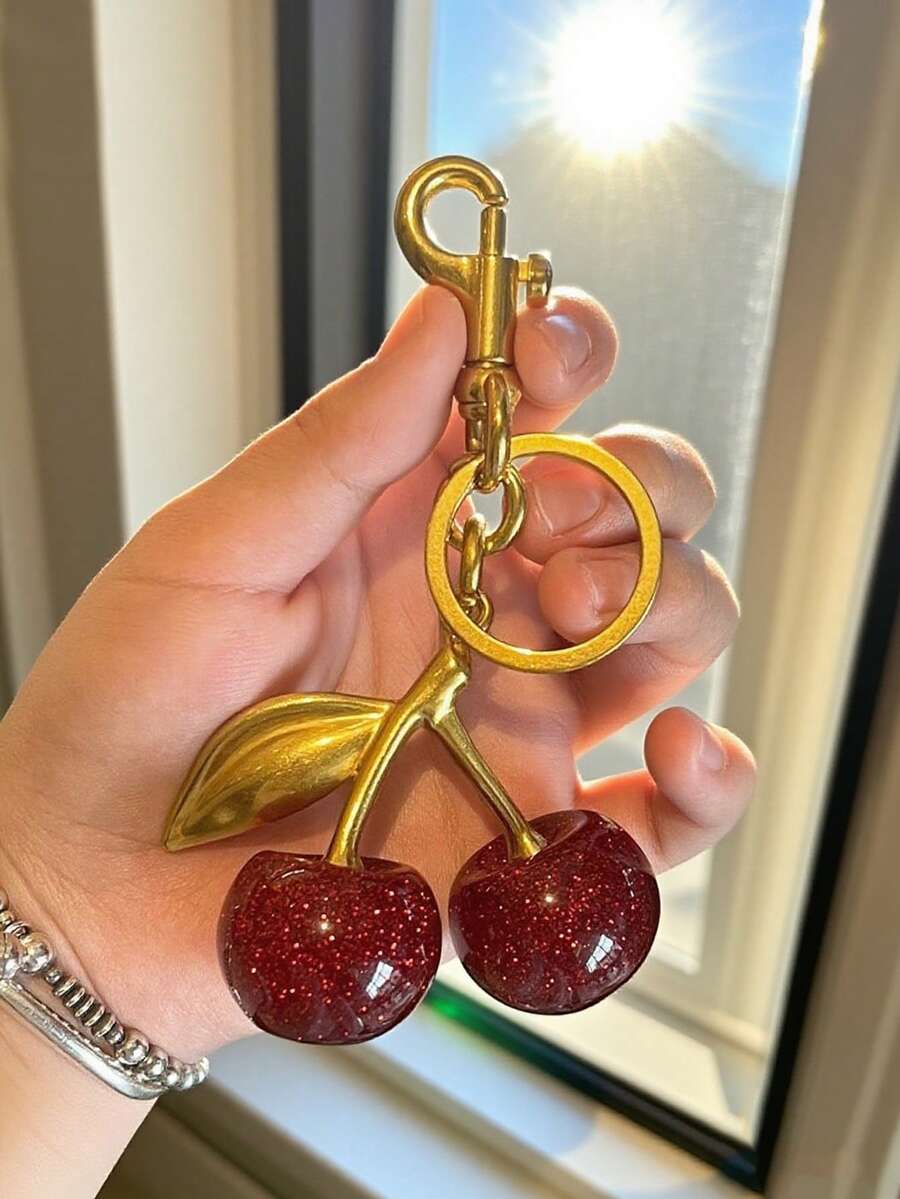Shein Shiny Cherry Pendant Keychain >