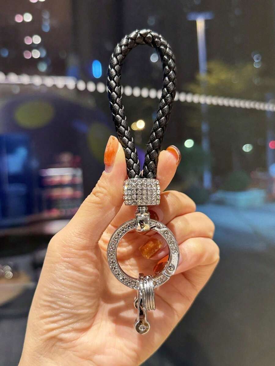 Shein Fashionable Zinc Alloy Keychain with Black Leather Cord >