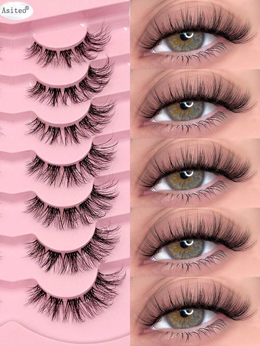 Shein 7 Pairs Asiteo Fluffy & Lightweight Cat Eye False Eyelashes, Code: E15-Q -.