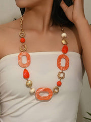 Shein Bohemian Geometric Patchwork Long Necklace >