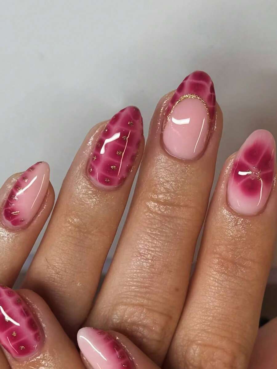 Shein Oval Floral Tortoise Shell Press-On Nails >